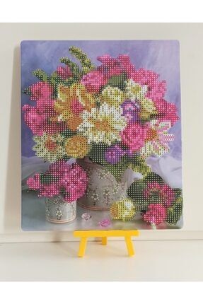 Boncuklu Taşlı Mozaik Elmas Goblen Pano Tablo Resim Puzzle Dıamond Paıntıng 21x25- Çiçek Modeli JA21153