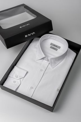 Erkek Beyaz Klasik Yaka Kolay Ütülenebilir Pamuklu Slim Fit Özel Kutulu Gömlek A41Y2235