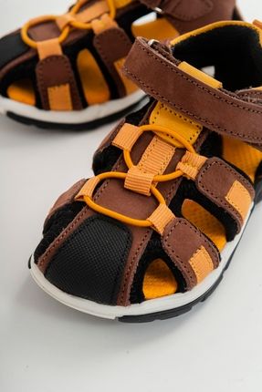 Unisex Çocuk Kahve-sarı Deri Ortopedik Outdoor Çocuk Sandalet
