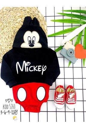 Kapşonlu Mickey Desenli Uzun Kollu Kız Erkek Bebek Bady &zıbın Siyah