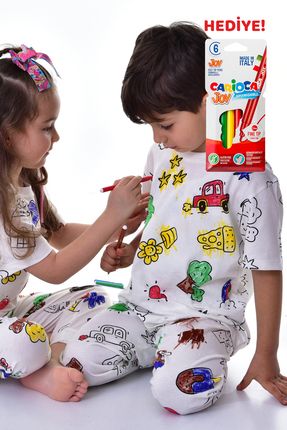 En Sevimli Figürleri Özel Kalemi ile BOYANABİLİR Çocuk Pijama Takımı (Yıkama Sonrası Leke Bırakmaz)