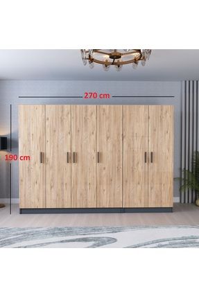 Arnetti Nisa 270 Cm 6 Kapaklı Gardırop Atlantik Çam Antrasit