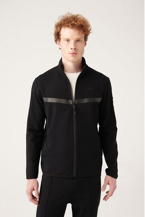 Erkek Siyah Interlok Kumaş Dik Yaka Baskılı Regular Fit Sweatshirt A31y1203