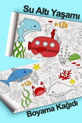 Deniz Hayvanları Dev Boyama Kağıdı 2.5 Metre Su Altı Yaşamı Aktivite Rulosu - Çocuk Eğitici Rulo