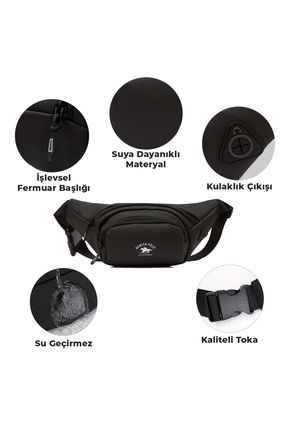 Unisex Siyah PU Deri Su Geçirmez Kumaş Özellikli Bel Ve Omuz Çantası Kışlık Body Bag Freebag