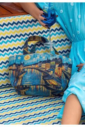 Kadın Vegan Çok Renkli Medium Tote Bag - Sea Sparkles Tasarım