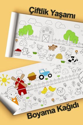 Çiftlik Yaşamı Dev Boyama Kağıdı 2.5 Metre Tatil Aktivite Rulosu - Çocuk Eğitici Boya Rulo Kağıt