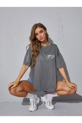 Unisex Charlie Luciano Baskılı Oversize Antrasit T-shirt