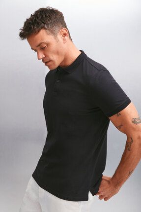 GRIMELANGE Foret Erkek 100 Pamuk K sa Kol Regular Fit Siyah Polo Yaka T shirt Fiyat Yorumlar Trendyol