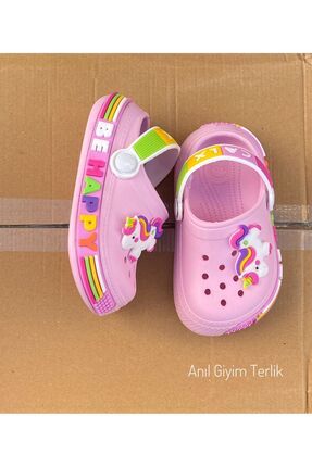 Kız Çocuk Pembe Unicorn Figürlü Kaydırmaz Taban Terlik Sandalet