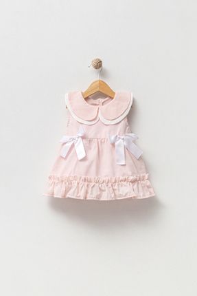 Yaka Detaylı Çizgili Kız Bebek Elbise 9015