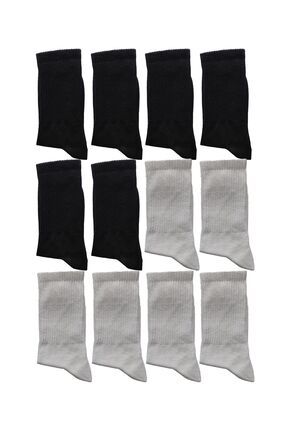 12 Çift Unisex Siyah Ve Beyaz Karışık Tenis Çorap