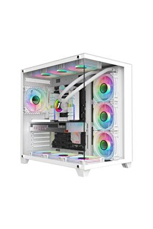 Beyaz Supernova 7 Rgb Fanlı Tuş Kontröllü ATX Temperli Cam Panel Akvaryum Gaming Bilgisayar Kasası