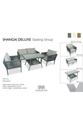 Shangai Deluxe Rattan Bahçe Takımı Taş Gri 2+1+1+sehpa