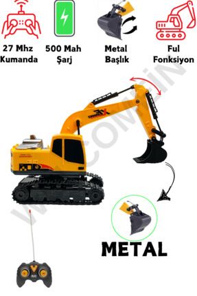 Metal Başlıklı Uzaktan Kumandalı Full Fonksiyon Şarjlı 360° Dönen Kepçe Ekskavatör Led Işıklı