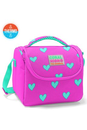 Kids Neon Pembe Su Yeşili Kalp Desenli Thermo Beslenme Çantası 11806