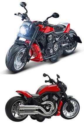 Metal Kırmızı Harley Davidson Sesli Işıklı Model Araç 17cm - Die Cast Harley Davidson 17cm