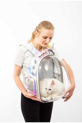 Şeffaf Astronot Hologramlı Kedi Taşıma Çantası
