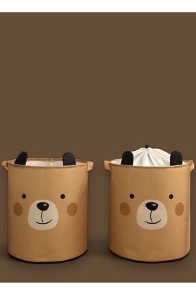 Bear Tasarımlı 2'Li Bebek Çocuk Odası Düzenleyici Saklama Kutusu Oyuncak Kirli Sepeti 37x40