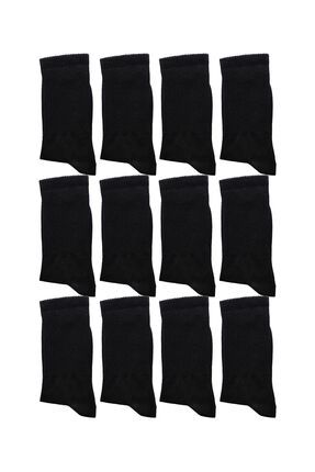 12 Çift Unisex Siyah Tenis Çorap