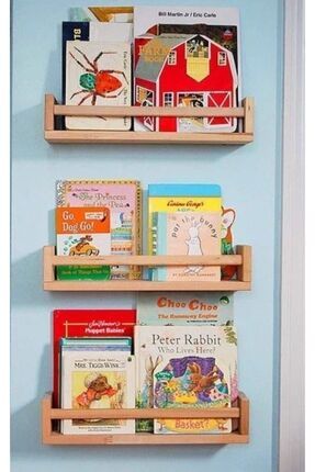 Montessori Kitaplık Çocuk Bebek Odası Duvar Rafı Ahşap Kitaplık Raf 3 Adet 50 Cm