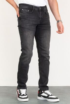 Erkek Taşlamalı Siyah Slim Fit Esnek Likralı Denim Jeans Kot Pantolon Hlthe001971