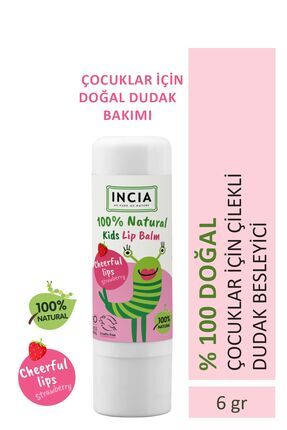 %100 Doğal Kids Dudak Besleyici Çilek Bitkisel Nemlendirici Dudak Bakım Kremi 6 G