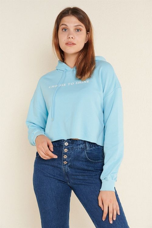Roma Kadin Bebe Mavisi Kisa Kapsonlu Sweatshirt Fiyati Yorumlari Trendyol