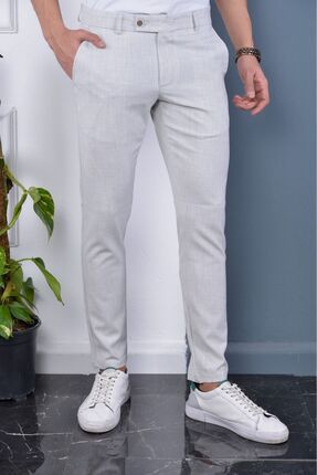 Erkek Taş Renk İtalyan Kesim Kaliteli Esnek Likralı Bilek Boy Kumaş Pantolon