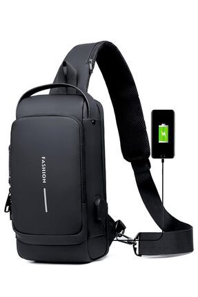 USB şarj spor askılı çanta, büyük kapasiteli göğüs çantası,