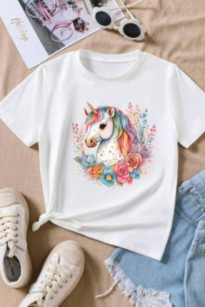 great peak est 2021 K z Cocuk Ti ort 100 Pamuk Tek Boynuzlu Un corn At Cocuk T shirt