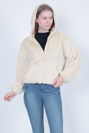 Welsoft Peluş Kapüşonlu Önü Fermuarlı Çift Cepli Regular Sweatshirt