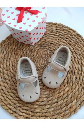 Cosy Model Bej Renk Hakiki Deri Bebek Makosen Patik İlk Adım Ayakkabısı