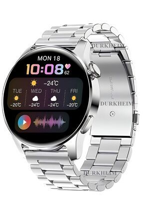Sport Akıllı Saat Yuvarlak Kasa Çelik Kordonlu Smart Watch Apple ve Android Uyumlu