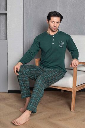 Penye Uzun Kollu Alt Kısmı Ekoseli Erkek Pijama Takımı