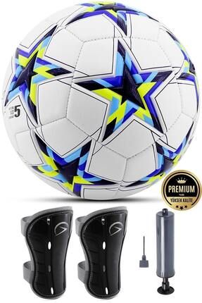 3lü Set Futbol Topu Ve Tekmelik Şampiyonlar Ligi Pompalı Sert Zemin Halı Saha Futbol Topu No:5