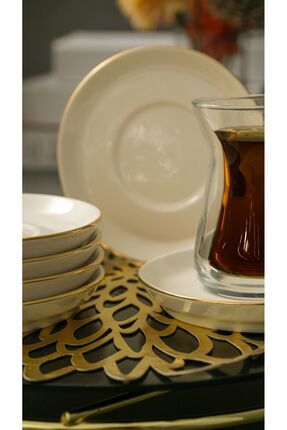 Rüya Altın Yaldız 13cm 6'lı Porselen Çay Tabağı Kırık Beyaz