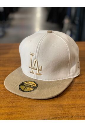 La Lakers Nakışlı Beyaz Bej Renk Hiphop Snapback Rapper Basket Cap Şapka