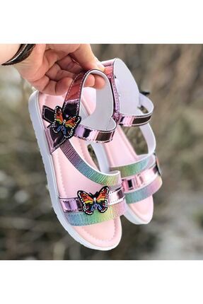 Çocuk sandalet cırt cırtlı kelebek figürlü kaydırmaz phylon(hafif) taban yazlık çocuk ayakkabısı