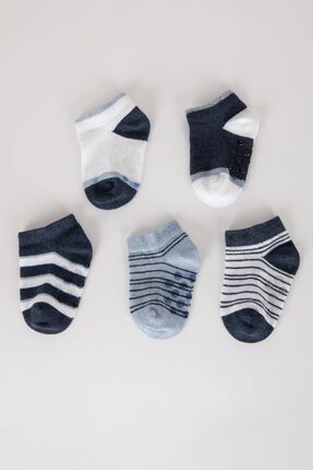 Erkek Bebek Çizgili Dikişsiz 5'li Pamuklu Patik Çorap A1405a5ns