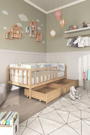 Unisex Montessori Bebek ve Çocuk Karyolası Doğal Ahşap Yatak LHAÇMK