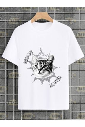 miawlayan kedi -baskılı oversize T-shirt