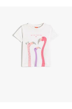 Tişört Kısa Kollu Bisiklet Yaka Flamingo Baskılı Pamuklu