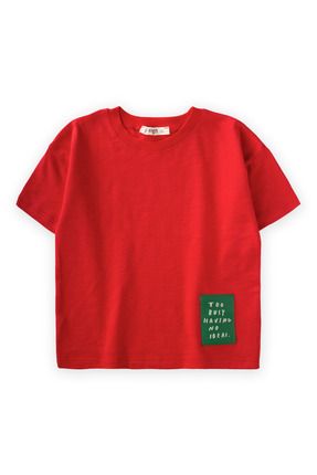 Yırtmaç Detaylı Etiketli T-Shirt 2-10 Yaş Kırmızı