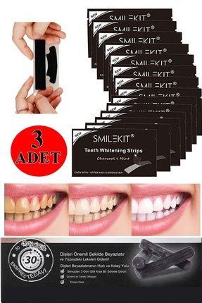 Smile Kit 3 Adet Diş Beyazlatma Bandı Siyah Bant Diş Beyazlatıcı Aktif Kömürlü Doğal Florürsüz Vegan