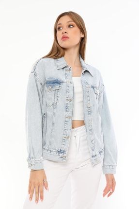 Kadın Oversize Açık Mavi Denim Ceket