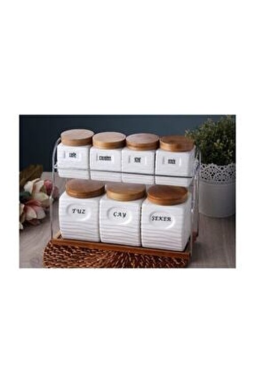 gonul 7li askili bambu standli porselen baharatlik baharat takimi seti fiyati yorumlari trendyol