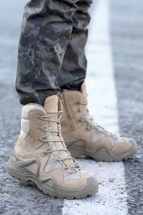 P1491 Meridyen Deri Erkek Askeri Bot Ayakkabı Nubuk Bej