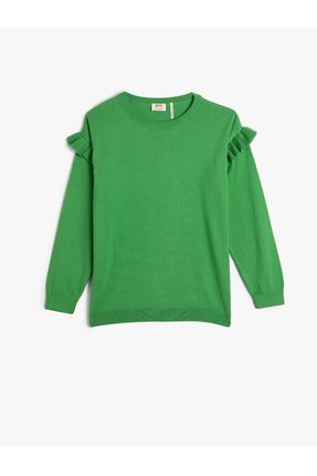 Basic Sweatshirt Fırfır Detaylı Bisiklet Yaka Uzun Kollu