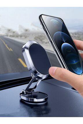 Katlanabilir Mınatıslı Manyetik Mini Araç Içi Ve Masaüstü Telefon Tutucu 360 Derece Dönen Yapışkanlı